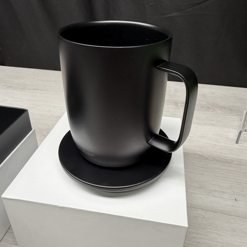 Ember Smart Mug 14oz Black Ceramic CM191402US with Charging Coaster & Adapter